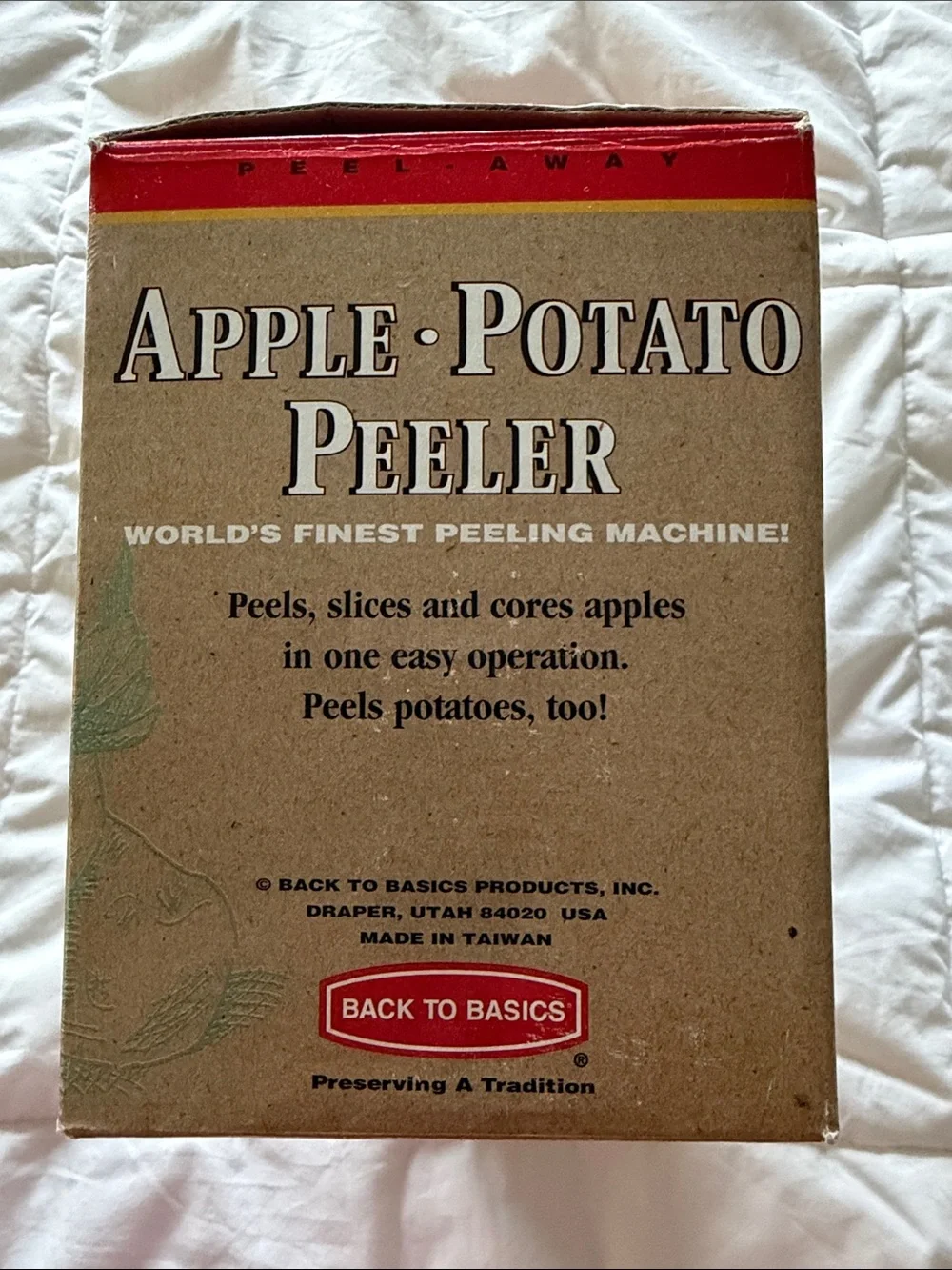 Apple & Potato Peeler/Corer, New in Box, Cast Iron & Stainless, Vacuum Grip Base